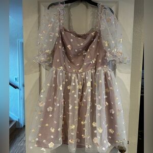 SHEIN Floral Mini Dress with Sheer Sleeves